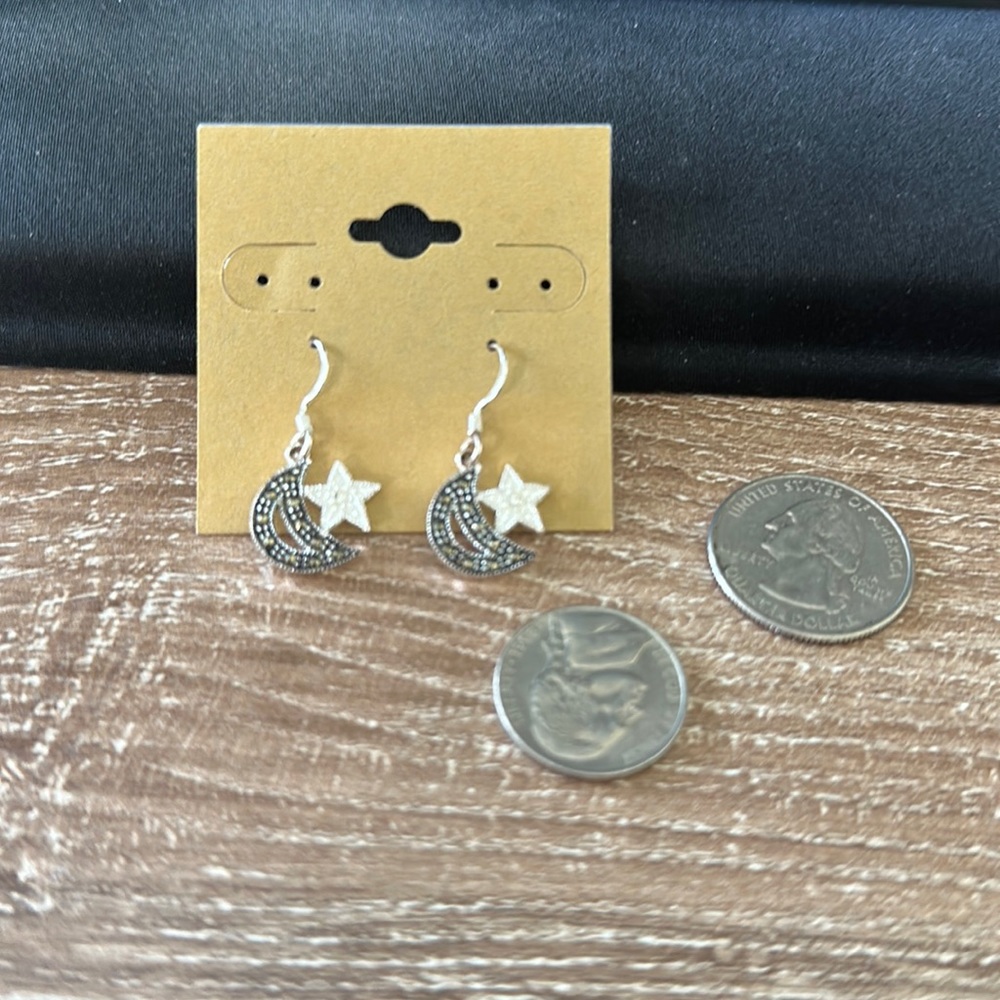 NEW Marcasite moon and star celestial dangle earrings